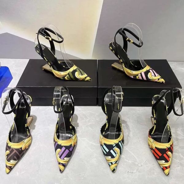 women high heels summer sandal classic old flower letter printed dress shoes firsted letter heel slide lady pumps genuine leather ankle stra, Black
women high heels summer sandal classic old flower letter printed dress shoes firsted letter heel slide lady pumps genuine leather ankle stra, Black