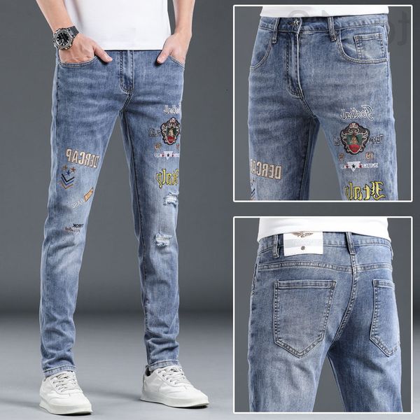 men's jeans designer summer 2022 fashion brand embroidered jeans men's new print middle waist style slim fit small foot embroidery, Blue
men's jeans designer summer 2022 fashion brand embroidered jeans men's new print middle waist style slim fit small foot embroidery, Blue