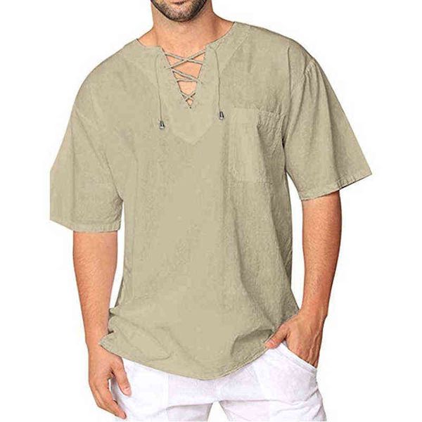 summer new men's short-sleeved t-shirt cotton and linen tie collar casual men's t-shirt shirt outdoor beach t-shirt t220517, White;black
summer new men's short-sleeved t-shirt cotton and linen tie collar casual men's t-shirt shirt outdoor beach t-shirt t220517, White;black