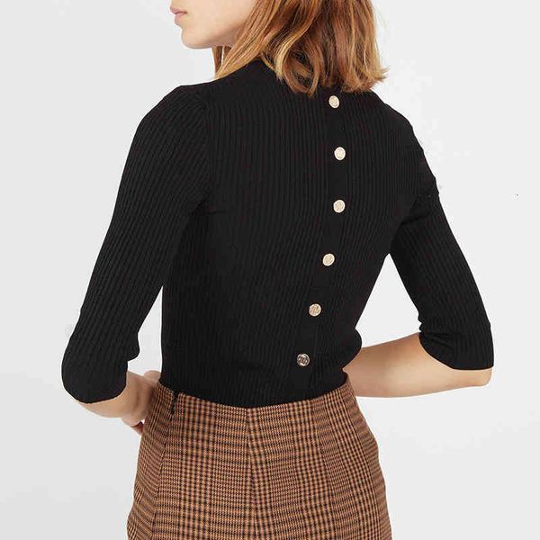 women's knits & tees family french knitwear 20 autumn and winter temperament significantly modified 7-point sleeve button decorative, White
women's knits & tees family french knitwear 20 autumn and winter temperament significantly modified 7-point sleeve button decorative, White