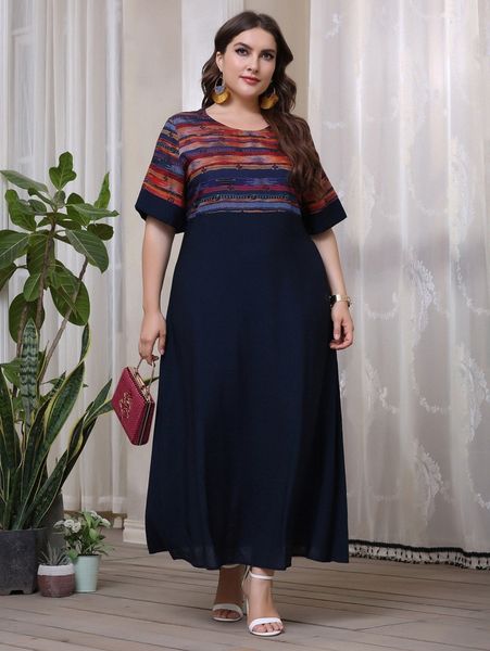 plus geo print smock dress 35m8#, Black 
plus geo print smock dress 35m8#, Black