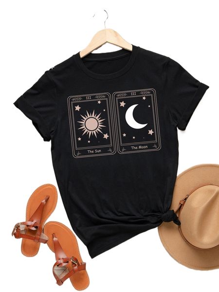 plus sun & moon print tee j6km#, Black