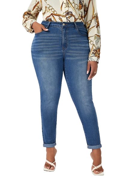 sxy plus high waist bleach wash skinny jeans m0az#, Blue