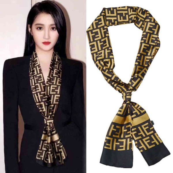 2022 spring and summer silk scarf thin long binding bag printed silk scarf ribbon hair band fashion letter scarf, Blue;gray
2022 spring and summer silk scarf thin long binding bag printed silk scarf ribbon hair band fashion letter scarf, Blue;gray