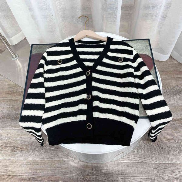 women's sweaters early spring women's wool blend black and white stripe temperament thin knitted cardigan short coat, White;black