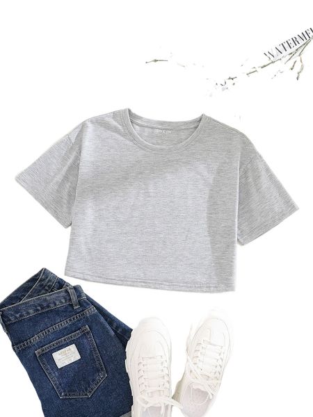 solid crew neck crop tee r2n5#, White
solid crew neck crop tee r2n5#, White