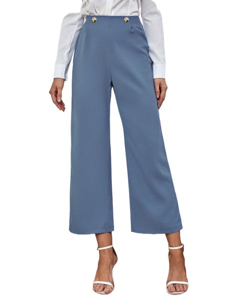 solid wide leg pants n4mu#, Black;white