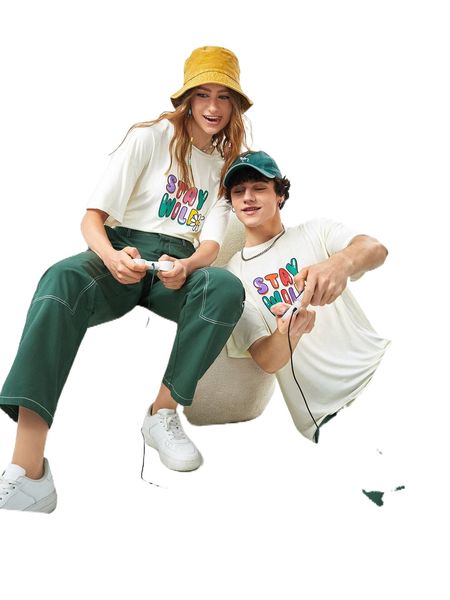 1pc slogan & floral print tee q5og#, White;black 
1pc slogan & floral print tee q5og#, White;black