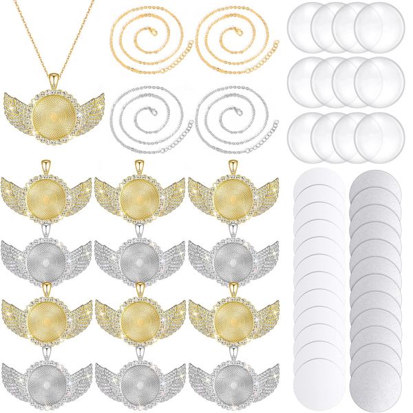 pendant necklaces sublimation wing blank trays set 12 rhinestone bezel round ammep, Silver
pendant necklaces sublimation wing blank trays set 12 rhinestone bezel round ammep, Silver