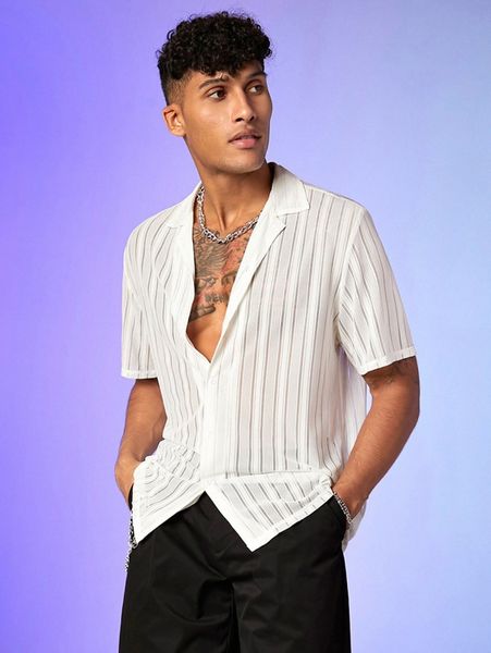 men striped mesh shirt b2tq#, White;black