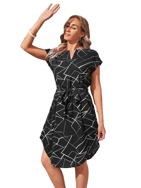 emery rose geo print notched neck dolman sleeve curved hem belted dress i06k#, Black;gray
emery rose geo print notched neck dolman sleeve curved hem belted dress i06k#, Black;gray