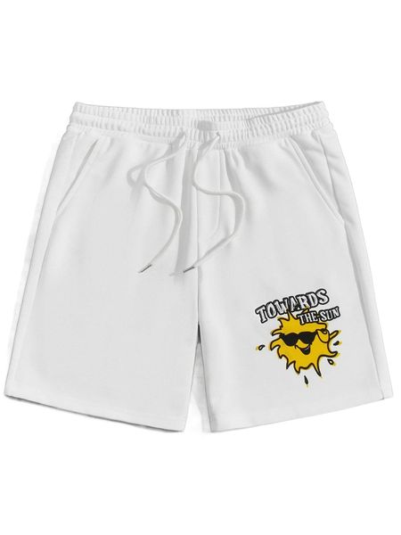 men cartoon & slogan graphic drawstring waist shorts n7ef#, White;black