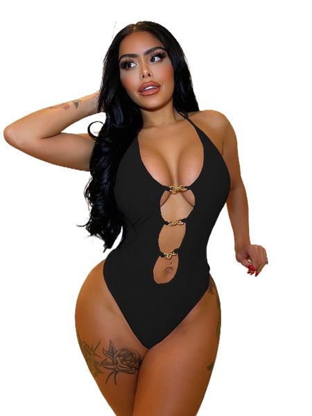 cut-out chain linked one piece swimsuit 603s#, White;black
cut-out chain linked one piece swimsuit 603s#, White;black