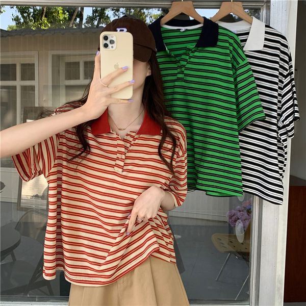 women's t-shirt cotton summer korean female loose red green black striped t-shirts short-sleeved spell color tees, White
women's t-shirt cotton summer korean female loose red green black striped t-shirts short-sleeved spell color tees, White