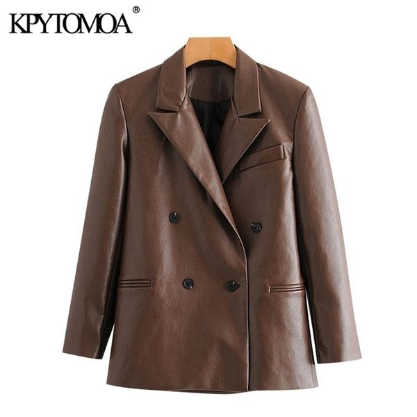 kpytomoa women fashion double breasted faux leather blazers coat vintage notched long sleeve female outerwear chic y201026, White;black
kpytomoa women fashion double breasted faux leather blazers coat vintage notched long sleeve female outerwear chic y201026, White;black