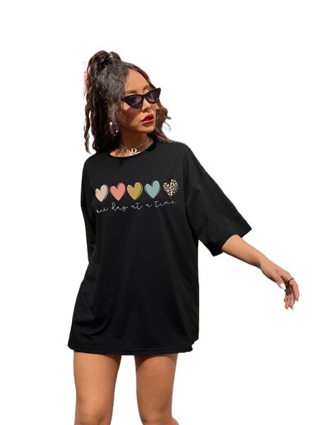 heart and slogan graphic oversized tee k6fv#, White