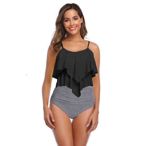 ruffled 2022 double high waist bikini swimsuit women's conservative swimsuit, White;black
ruffled 2022 double high waist bikini swimsuit women's conservative swimsuit, White;black