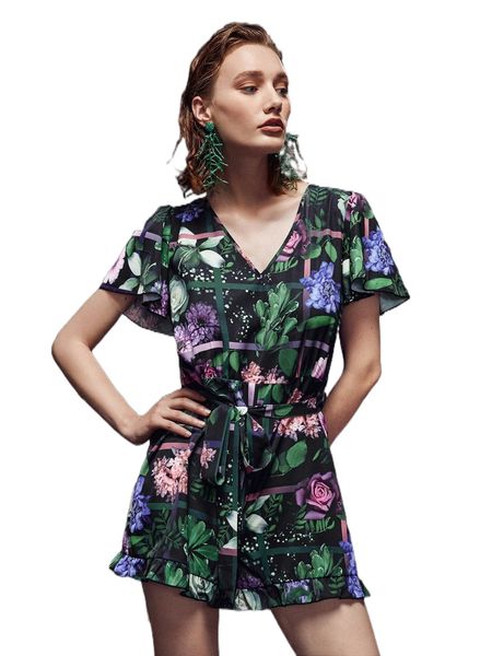 x kayleigh paine floral print butterfly sleeve ruffle hem belted romper e91f#, Black;white
x kayleigh paine floral print butterfly sleeve ruffle hem belted romper e91f#, Black;white