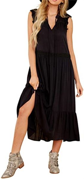 & tees women's summer cotton sleeveless casual bohemian v-neck flounces flowing mid length dress, White
& tees women's summer cotton sleeveless casual bohemian v-neck flounces flowing mid length dress, White