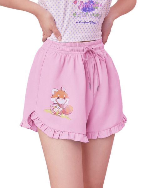 romwe x cremechii kawaii cartoon graphic frill trim shorts a3oe#, White;black