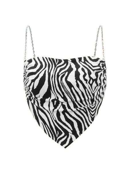zebra striped chain detail crop cami z1y7#, White