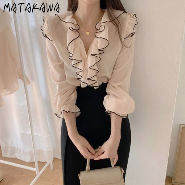 longsleeved women blouses microtransparent womens singlebreasted vneck blusas stitching ruffled shirts 210506, White
longsleeved women blouses microtransparent womens singlebreasted vneck blusas stitching ruffled shirts 210506, White