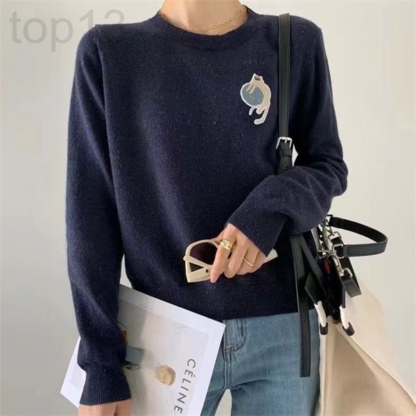 women's knits & tees designer ic xiaohejia cat holding moon planet embroidery pattern cashmere wool versatile soft sweater bottomed fem, White
women's knits & tees designer ic xiaohejia cat holding moon planet embroidery pattern cashmere wool versatile soft sweater bottomed fem, White