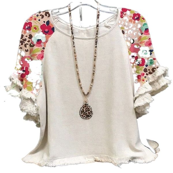 europe and the united states cross-border 2022 amazon summer new lace lotus sleeve round neck printing color matching ladies loose t-shirt c, White
europe and the united states cross-border 2022 amazon summer new lace lotus sleeve round neck printing color matching ladies loose t-shirt c, White