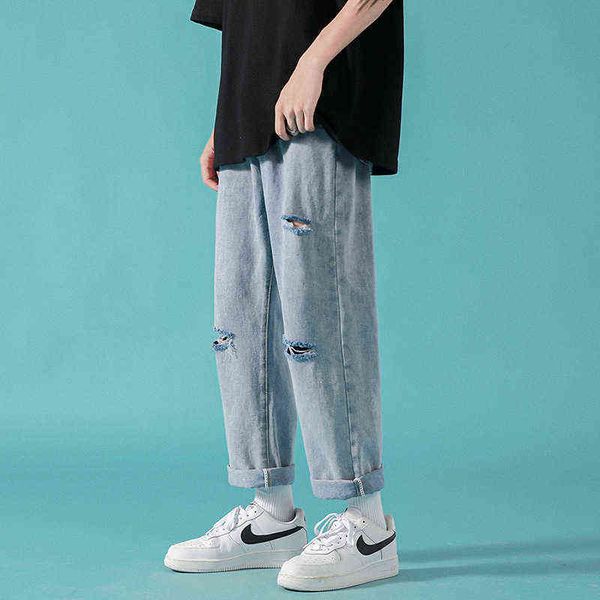 new men's ripped jeans harajuku simplicity style loose straight all-match casual denim pants sudents loose comfortable trousers t220726, Blue
new men's ripped jeans harajuku simplicity style loose straight all-match casual denim pants sudents loose comfortable trousers t220726, Blue