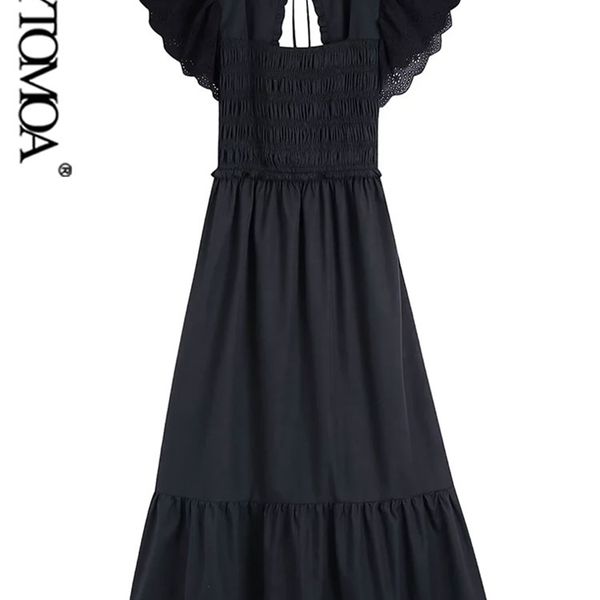 kpytomoa women fashion cutwork embroidery ruffled smocked midi dress vintage backless elastic waist female dresses vestidos 220516, Black;gray
kpytomoa women fashion cutwork embroidery ruffled smocked midi dress vintage backless elastic waist female dresses vestidos 220516, Black;gray