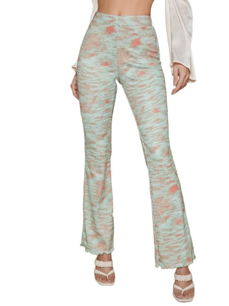 space dye lettuce trim pants i7y9#, Black;white