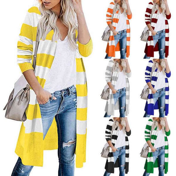 women's knits & tees 2022 autumn knitwear contrast stripe long cardigan women's sweater gck9, White
women's knits & tees 2022 autumn knitwear contrast stripe long cardigan women's sweater gck9, White