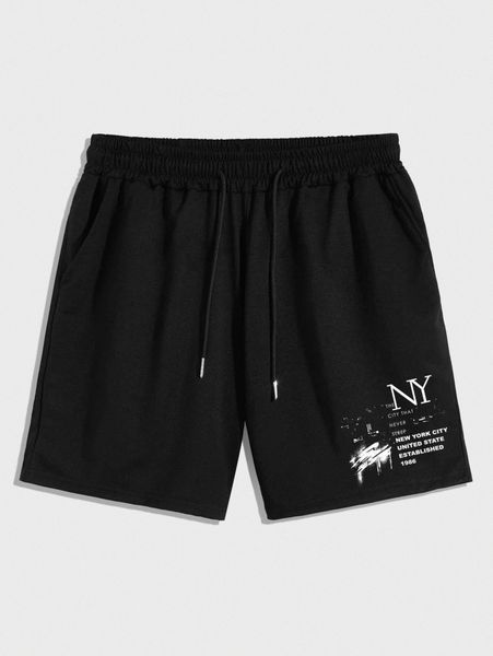 men slogan graphic drawstring waist shorts o2nf#, White;black