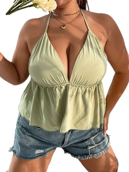 plus tie backless peplum halter o9fh#, Black
plus tie backless peplum halter o9fh#, Black