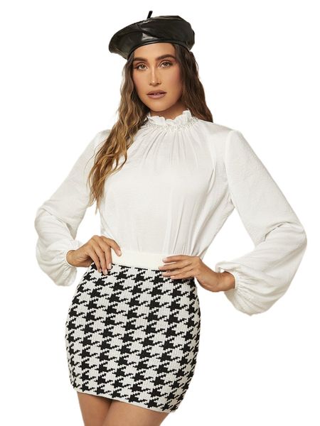 pearls beaded frilled neck lantern sleeve blouse m5iw#, White
pearls beaded frilled neck lantern sleeve blouse m5iw#, White