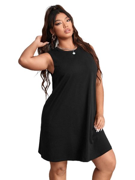 plus solid tank dress l9ic#, Black
plus solid tank dress l9ic#, Black
