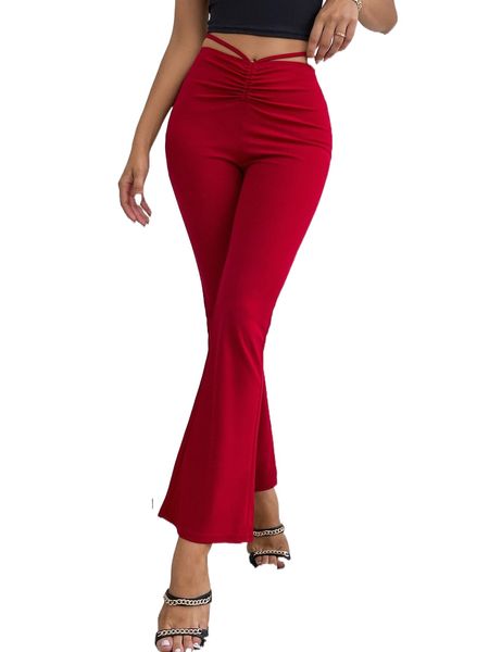 sxy drawstring tie back flare leg pants 71bd#, Black;white