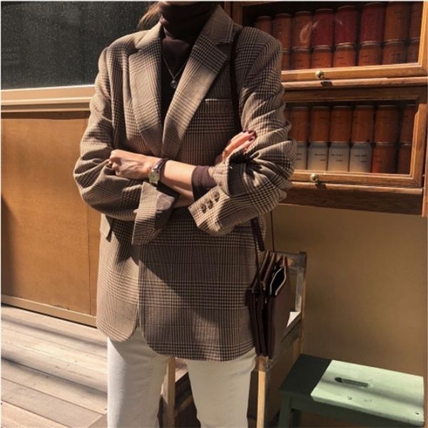 vintage lattice suit jacket korean slim jacket leisure single breated coat streetwear t200212, Black;brown
vintage lattice suit jacket korean slim jacket leisure single breated coat streetwear t200212, Black;brown