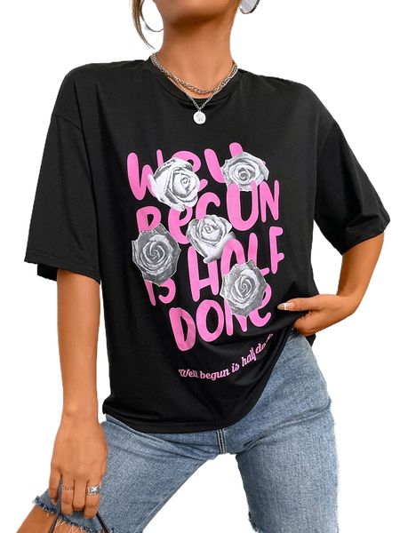 floral & slogan graphic tee 67yb#, White
floral & slogan graphic tee 67yb#, White