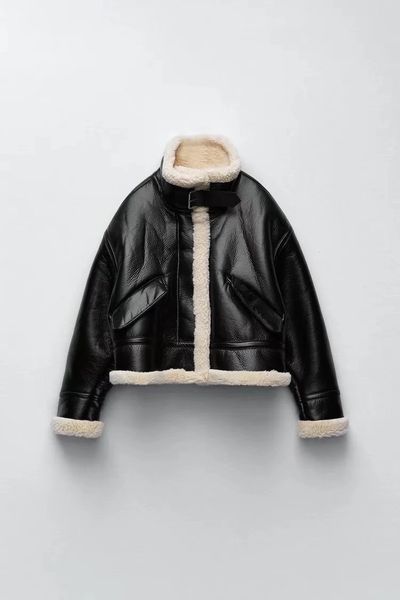faux fur women fashion thick warm faux leather shearling jacket coat vintage long sleeve flap pocket female outerwear chic, Black
faux fur women fashion thick warm faux leather shearling jacket coat vintage long sleeve flap pocket female outerwear chic, Black