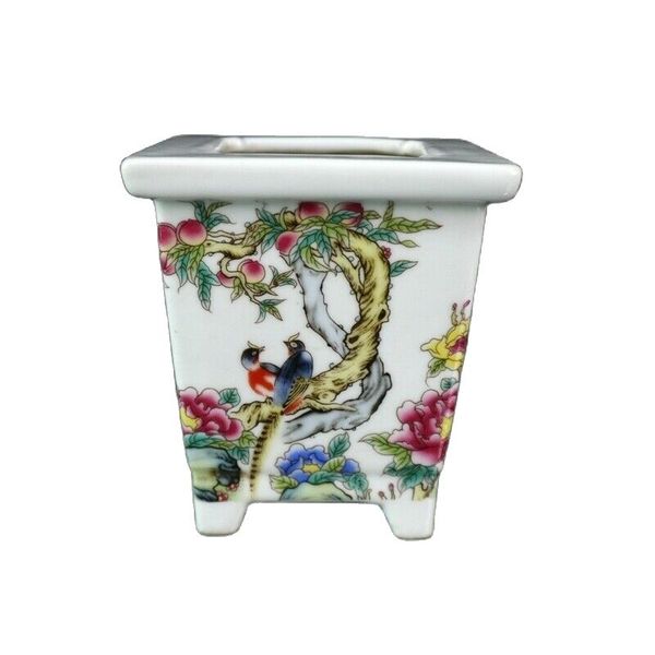 chinese old porcelain pastel fushou flower and bird quadrilateral flower pot, Silver 
chinese old porcelain pastel fushou flower and bird quadrilateral flower pot, Silver