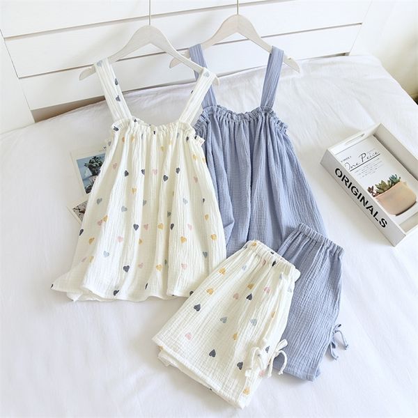 summer style ladies pajamas two-piece 100%cotton crepe suspender shorts vest suit sweet and loose home service pjs 220408, Black;red
summer style ladies pajamas two-piece 100%cotton crepe suspender shorts vest suit sweet and loose home service pjs 220408, Black;red