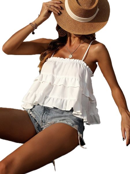 layered ruffle hem cami l79d#, White