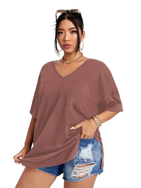 plus solid v-neck tee r1rf#, Black