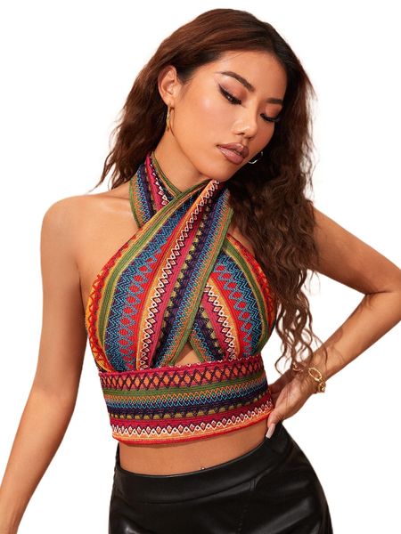 crisscross open back geo pattern halter g66m#, White
crisscross open back geo pattern halter g66m#, White