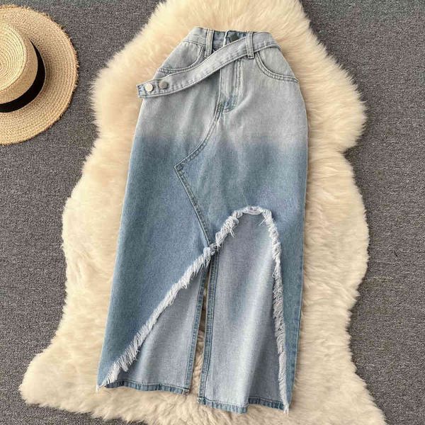 two piece dress hong kong style irregular woolen denim skirt high waist thin gradient wrap hip medium length split a-line doa9, White
two piece dress hong kong style irregular woolen denim skirt high waist thin gradient wrap hip medium length split a-line doa9, White