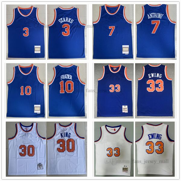 

stitched basketball jerseys 3 john 7 carmelo starks anthony 10 walt 30 bernard frazier king patrick 33 ewing 91-92 84-85 72-73 retro jersey, Black;red