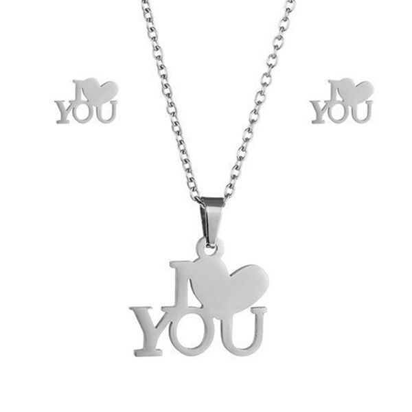 new necklace female european and american peach heart pendant earrings set i love you mother's day jewelry gift, Silver
new necklace female european and american peach heart pendant earrings set i love you mother's day jewelry gift, Silver