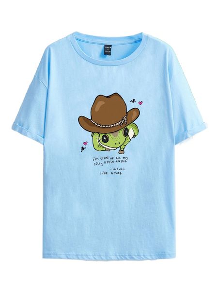 x art by krista nicole cartoon & slogan graphic drop shoulder tee o1hv#, White
x art by krista nicole cartoon & slogan graphic drop shoulder tee o1hv#, White