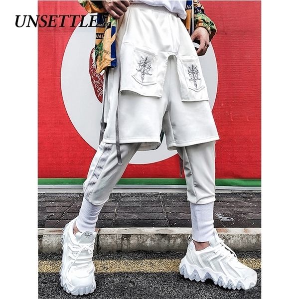 men's streetwear pants harajuku fake two piece pockets cargo harem pants hip hop casual male ninja tatical joggers trousers 201128, Black
men's streetwear pants harajuku fake two piece pockets cargo harem pants hip hop casual male ninja tatical joggers trousers 201128, Black